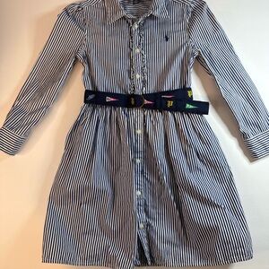 POLO RALPH LAUREN Girls Oxford Shirt Dress Size 6 Navy Blue & White Striped